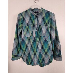 Madewell Wellspring Ikat Popover Tunic Top Womens Medium Roll-Tab Sleeve Pockets